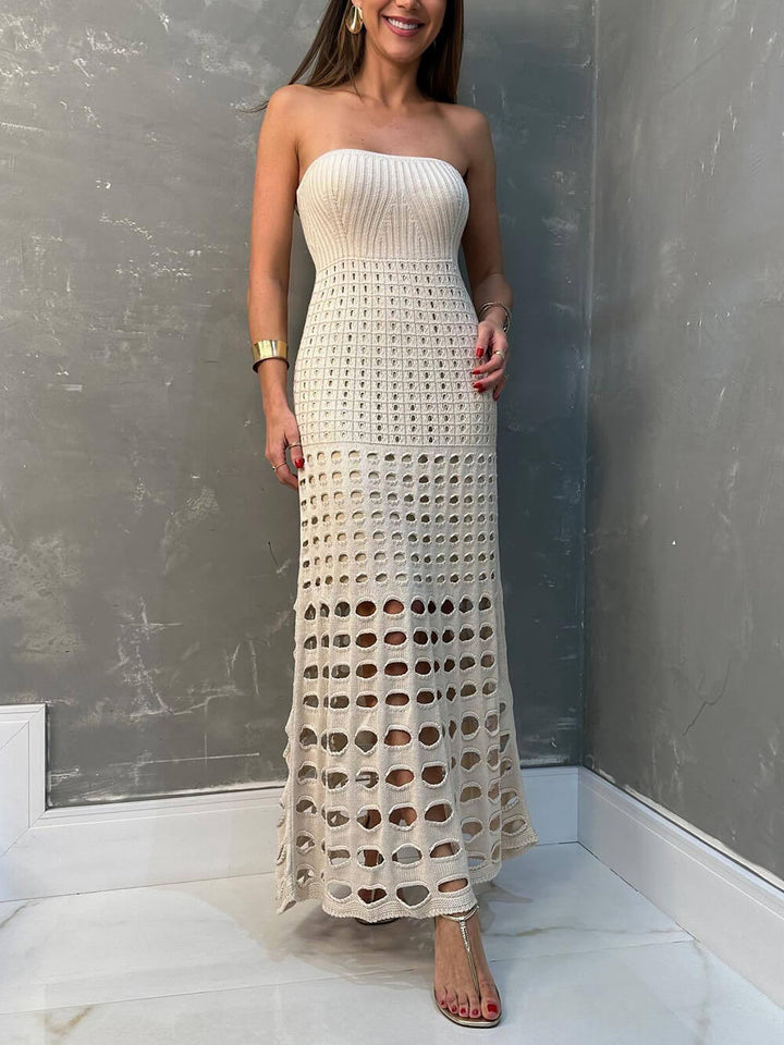 Cutout Patchwork Off Shoulder Midi Dress