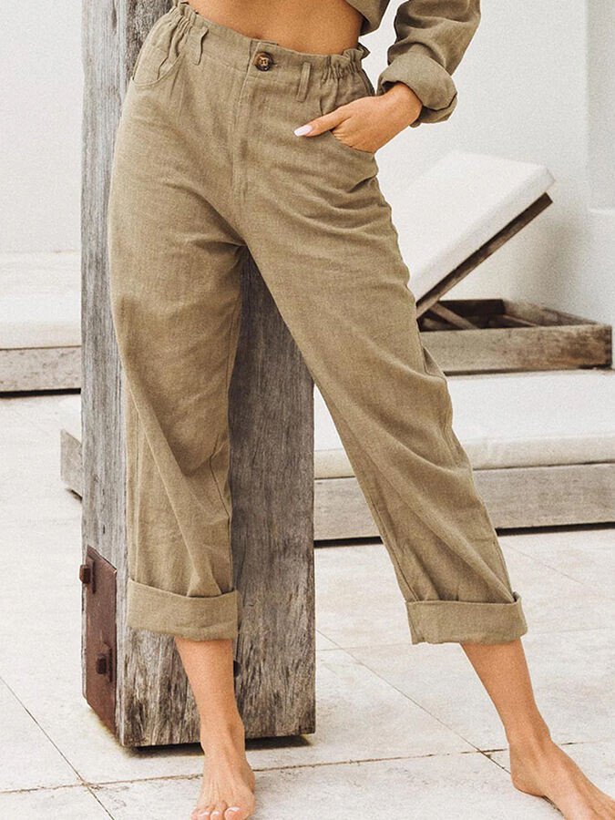 Women's Cotton Linen Loose High Waist Casual Trousers