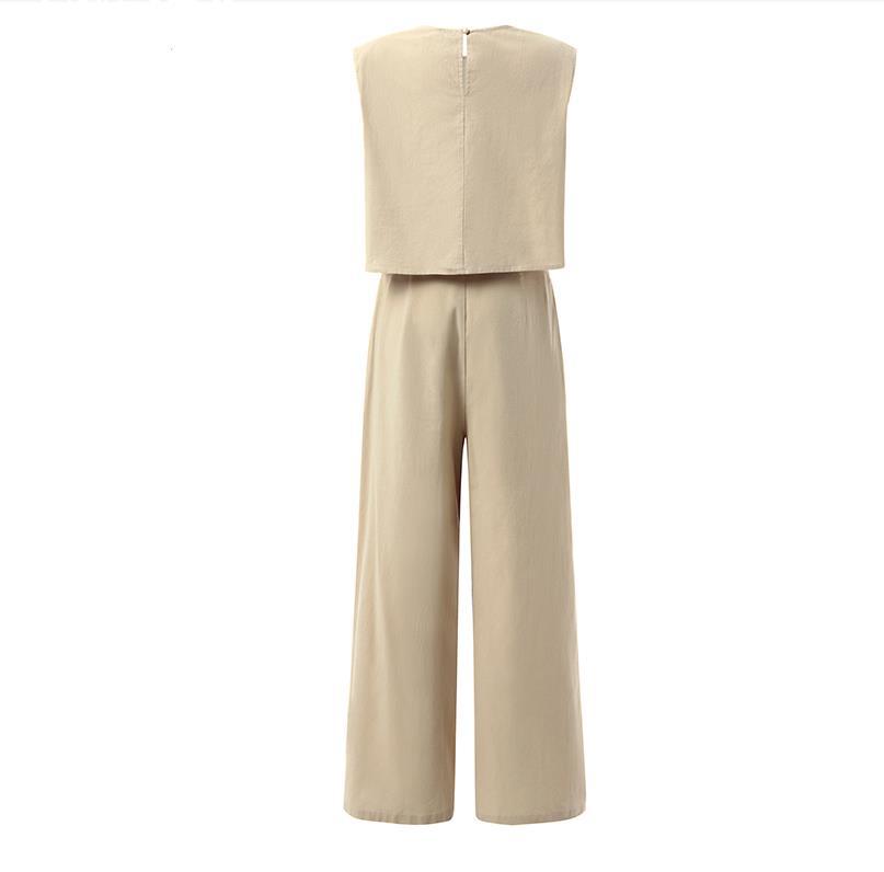 Suit Sleeveless Vest Top Wide Leg Pants Two-Piece Set