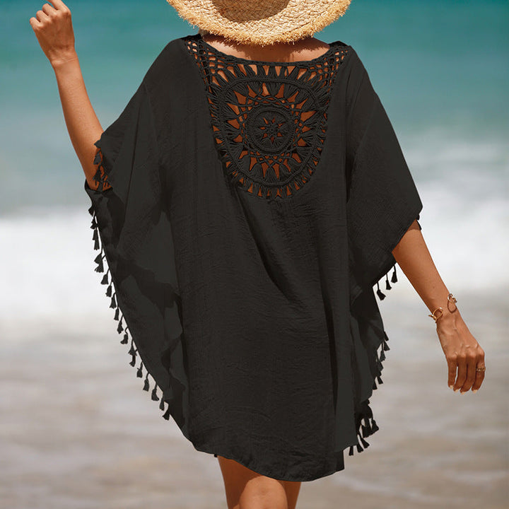 Hand Crochet Loose Fringe Sunflower Beach Blouse Cover Up