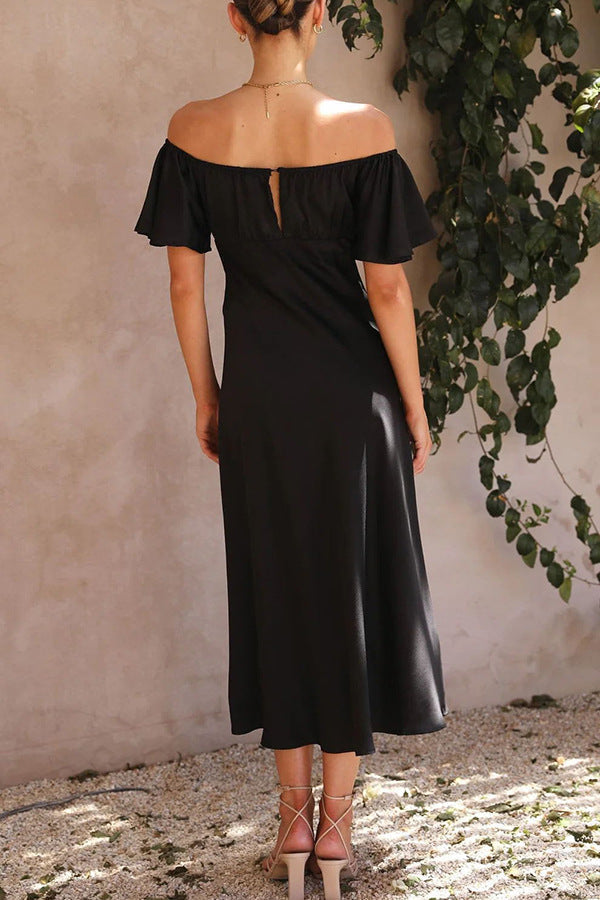 Off The Shoulder Flutter Sleeve Side Split Midi-klänning