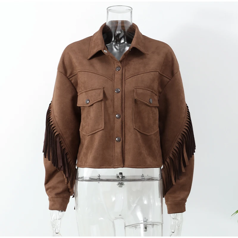 Veste courte à franges style western cowboy streetwear