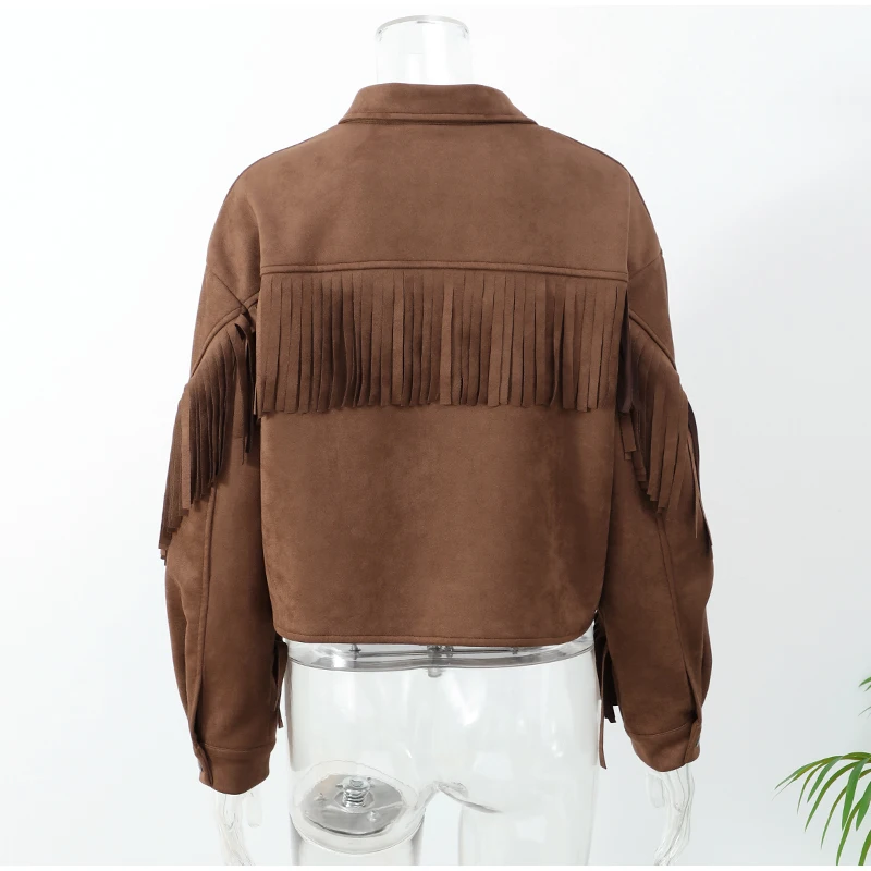 Western Cowboy Street-style Lapel Breasted Fringe Kort jacka