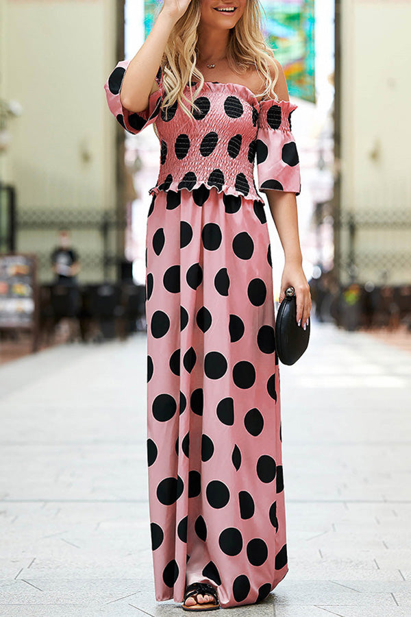 Vestido elástico con estampado de lunares y temperamento.