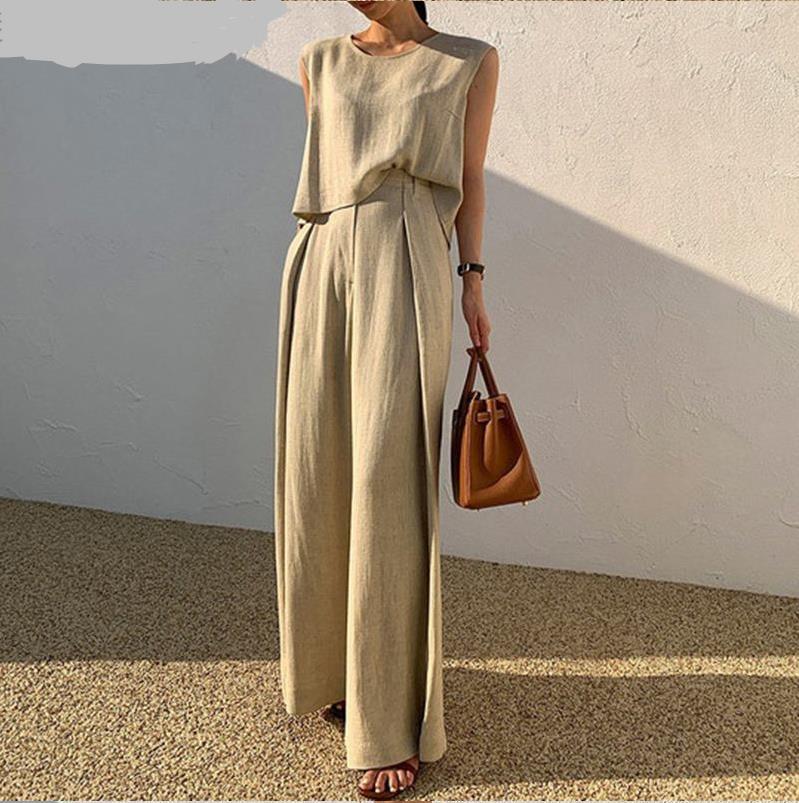 Suit Sleeveless Vest Top Wide Leg Pants Two-Piece Set