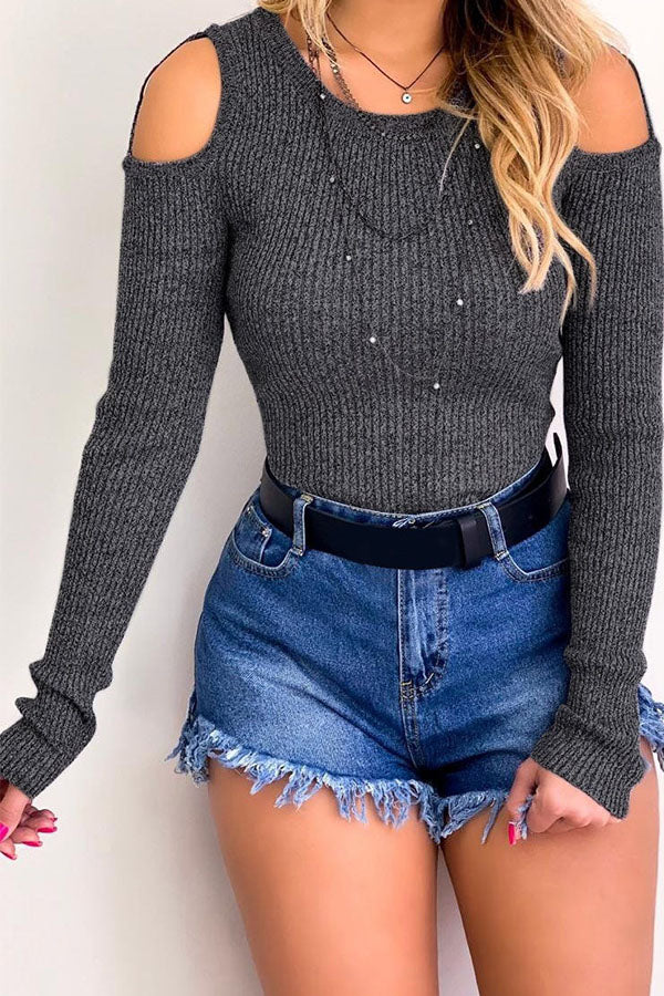 Women's Cardigans Crew Neck Strapless Long Sleeve Knit Sweaters