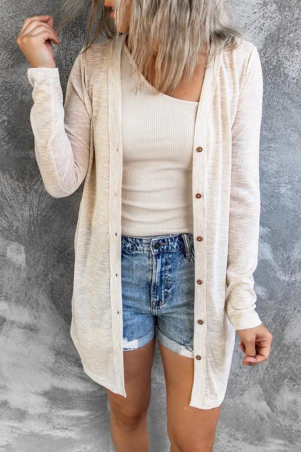 Mid-length Knitted Long Sleeve Button Down Cardigan