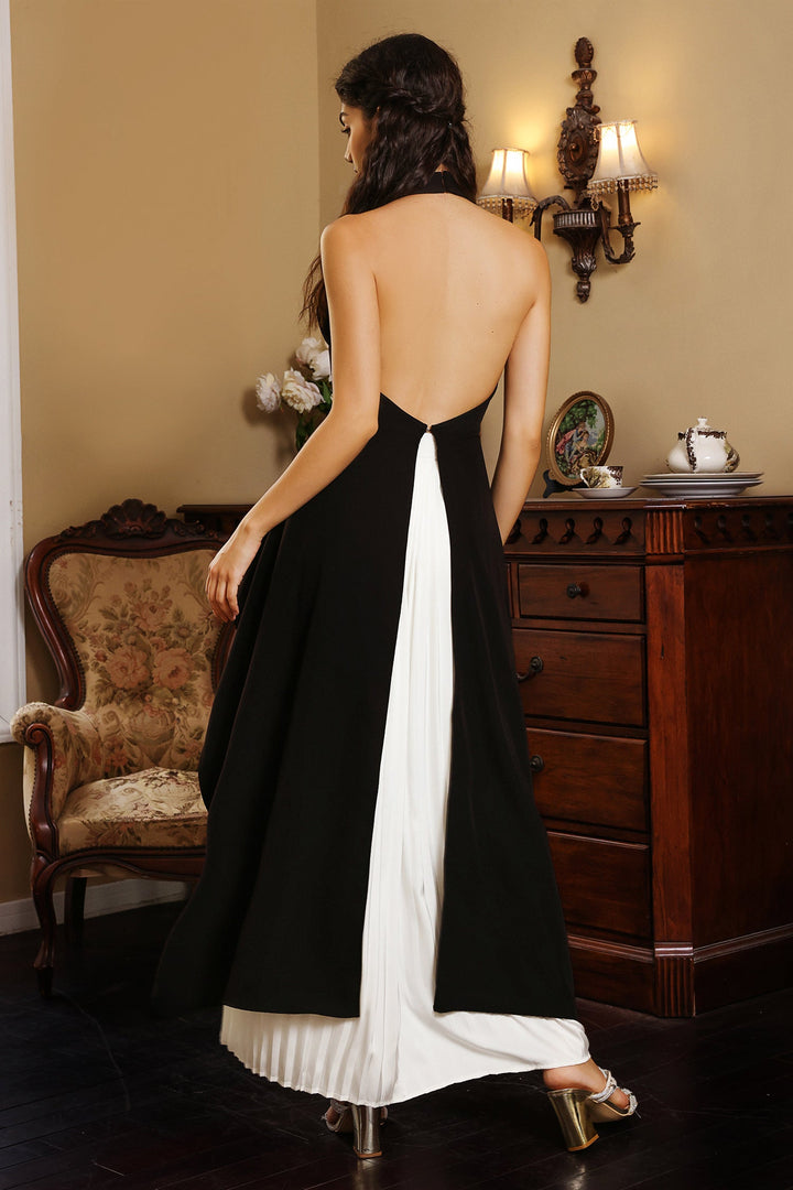 Crew Collar Sleeveless Backless Asymmetric Suit Dress