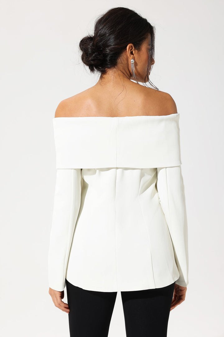 Off-Shoulder Blazer White