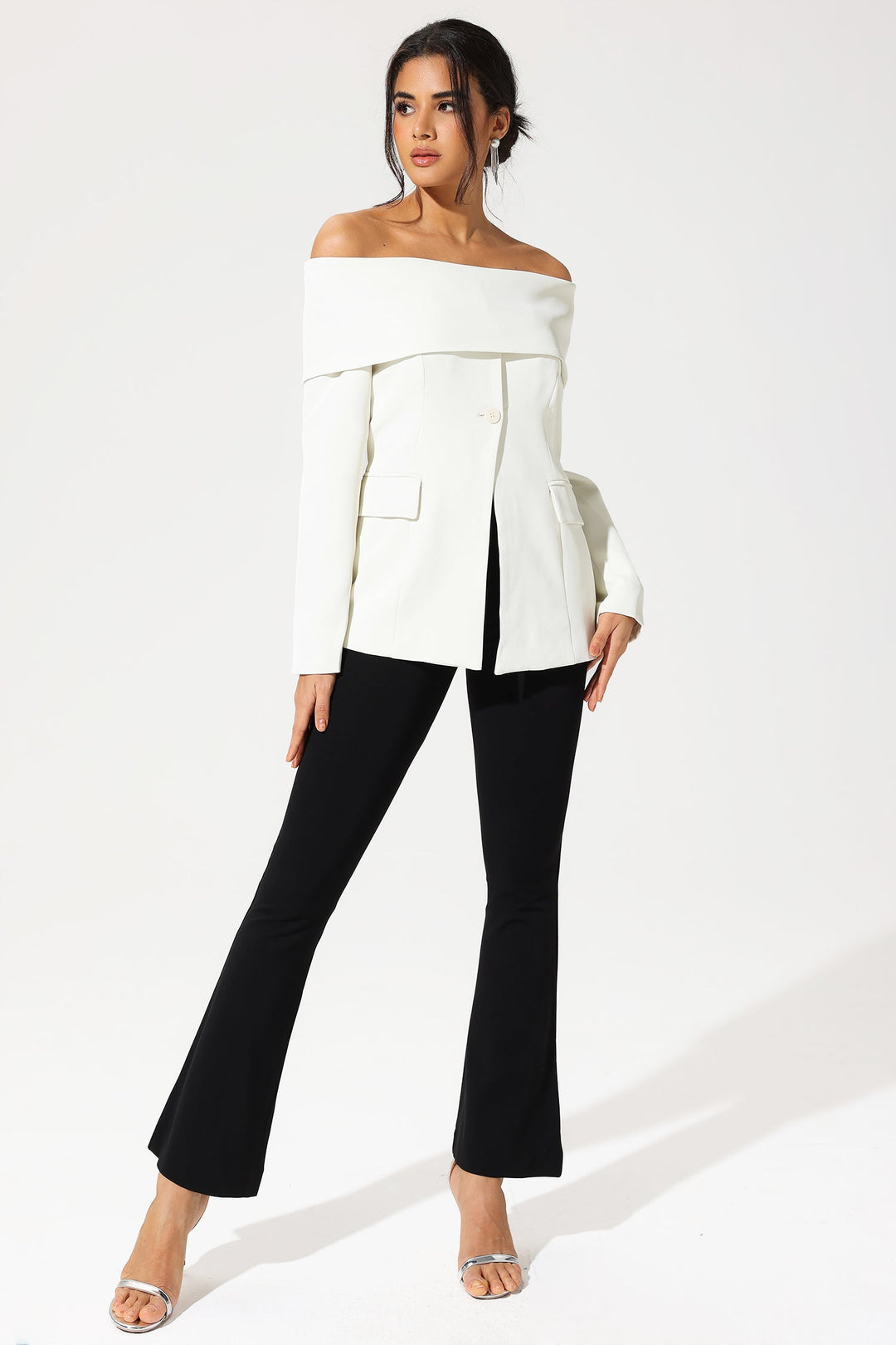 Off-Shoulder Blazer White