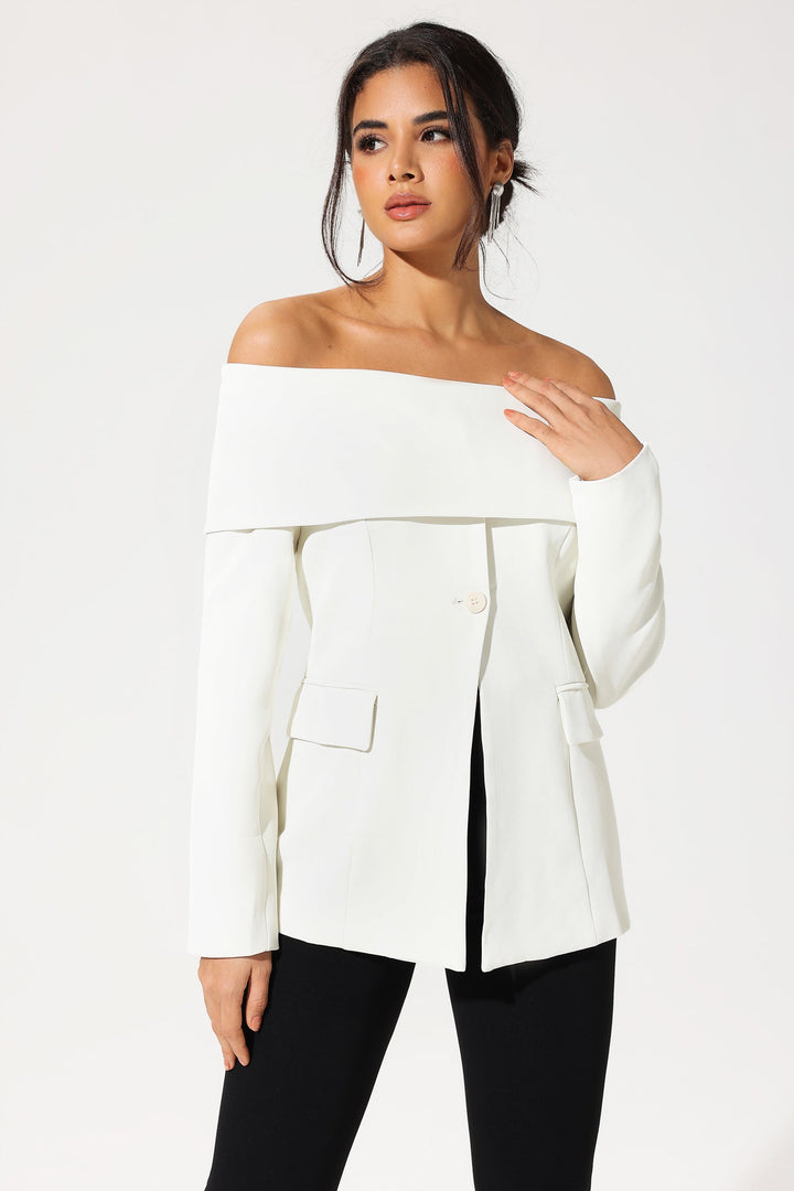 Off-Shoulder Blazer White