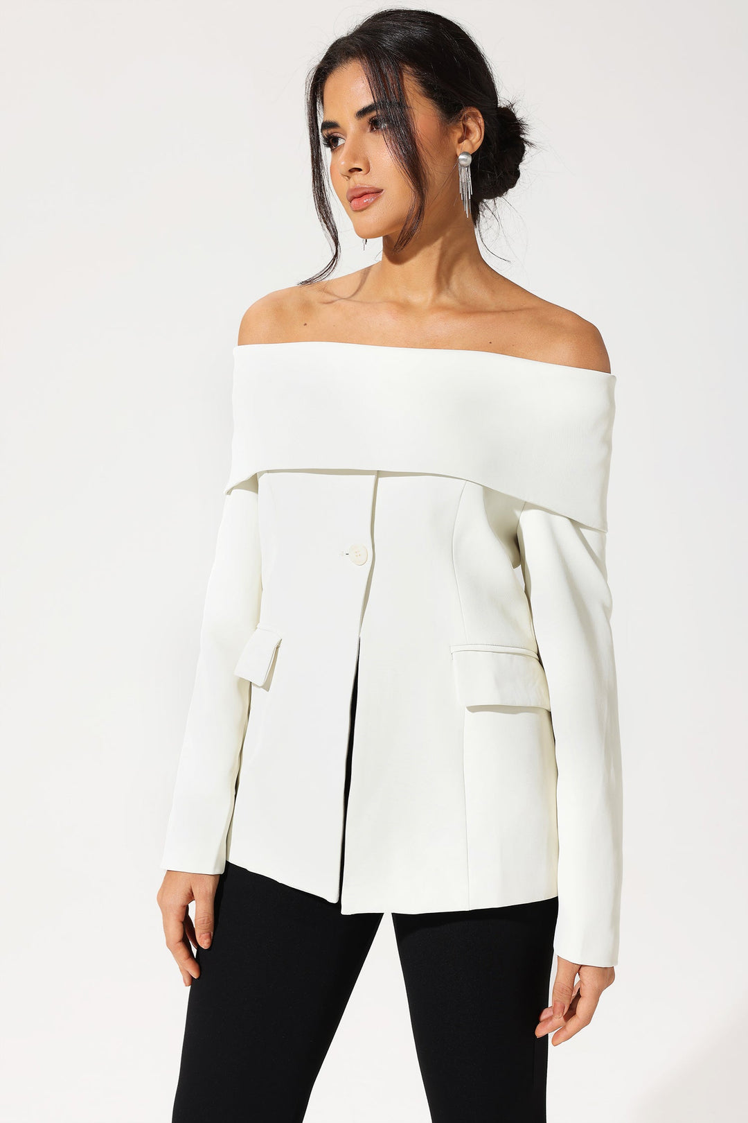 Off-Shoulder Blazer White