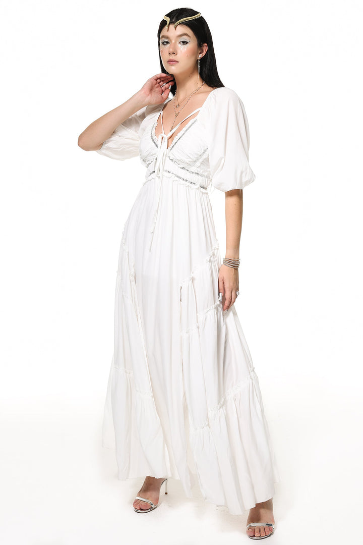 V-Neck Slit Maxi Dress White