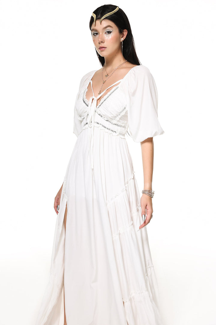 V-Neck Slit Maxi Dress White