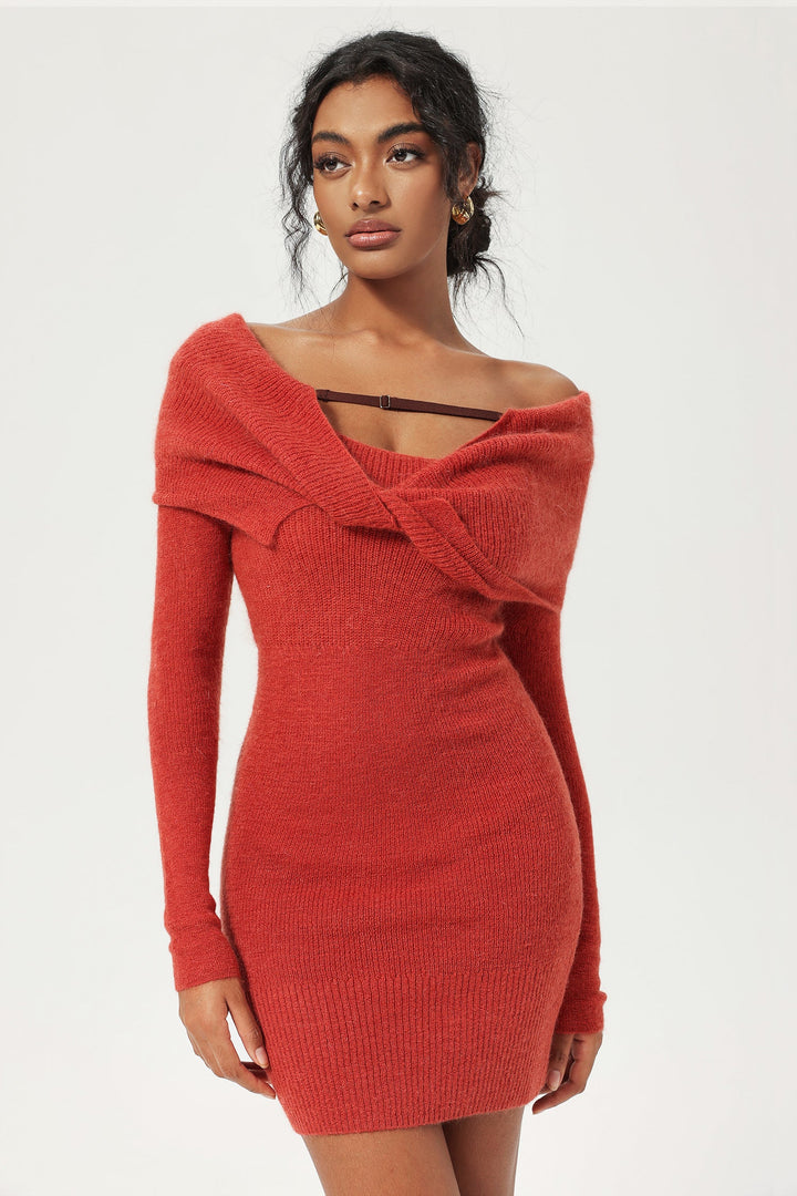 Long Sleeve Off-Shoulder Knit Mini Dress