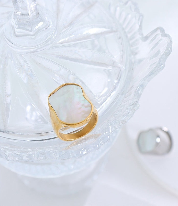 Irregular Shaped White Sea Shell Ring