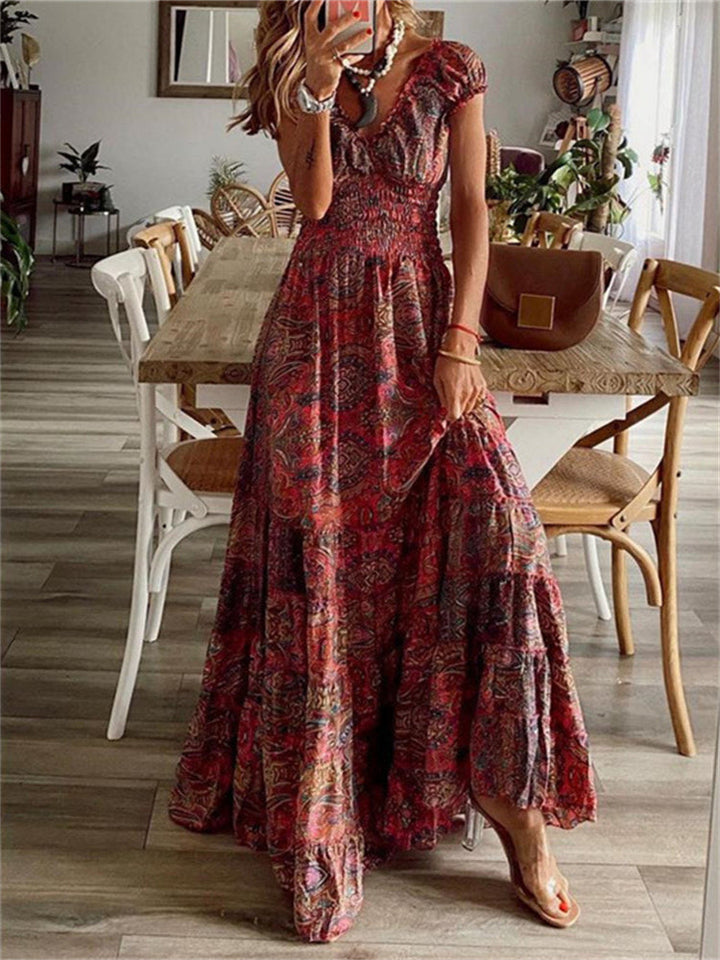 Boho Maxikleid mit Blumenmuster und Rüschen 