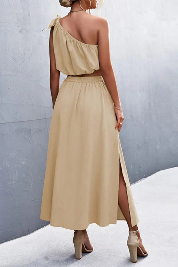 Catch A Wish One Shoulder Linen Blend Dress Suits