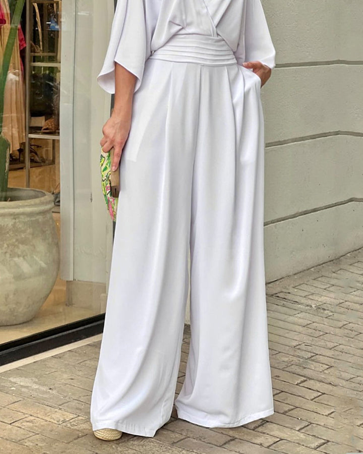 Casual Solid Color V-Neck Jumpsuit