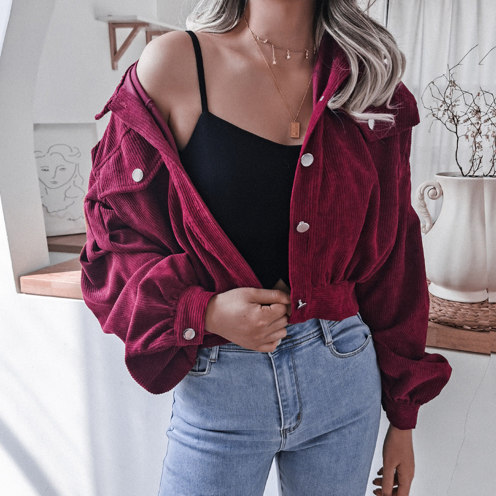 Casual Corduroy Lantern Sleeves Jacket