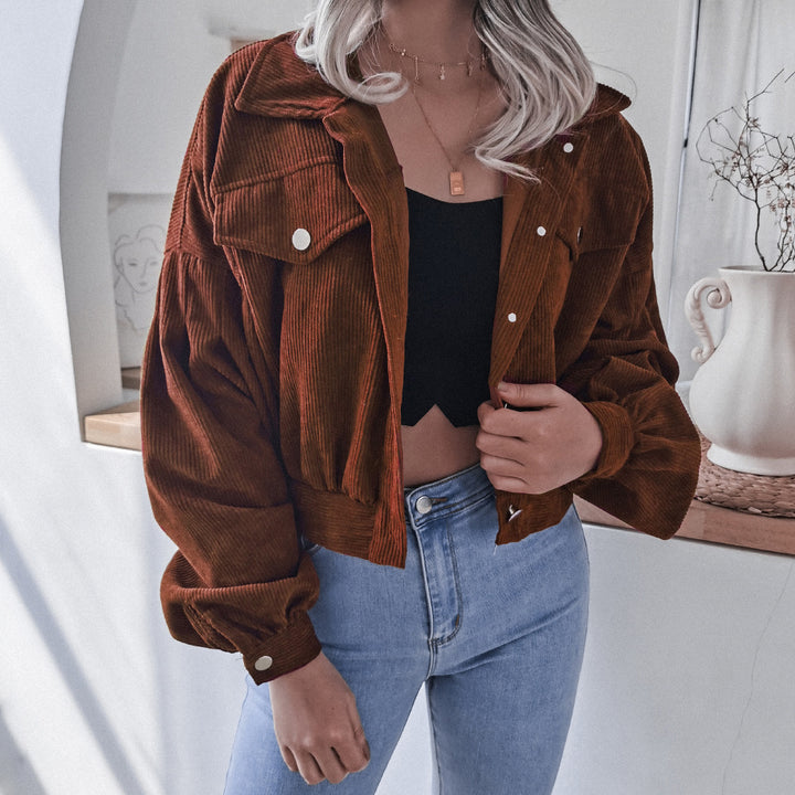 Casual Corduroy Lantern Sleeves Jacket