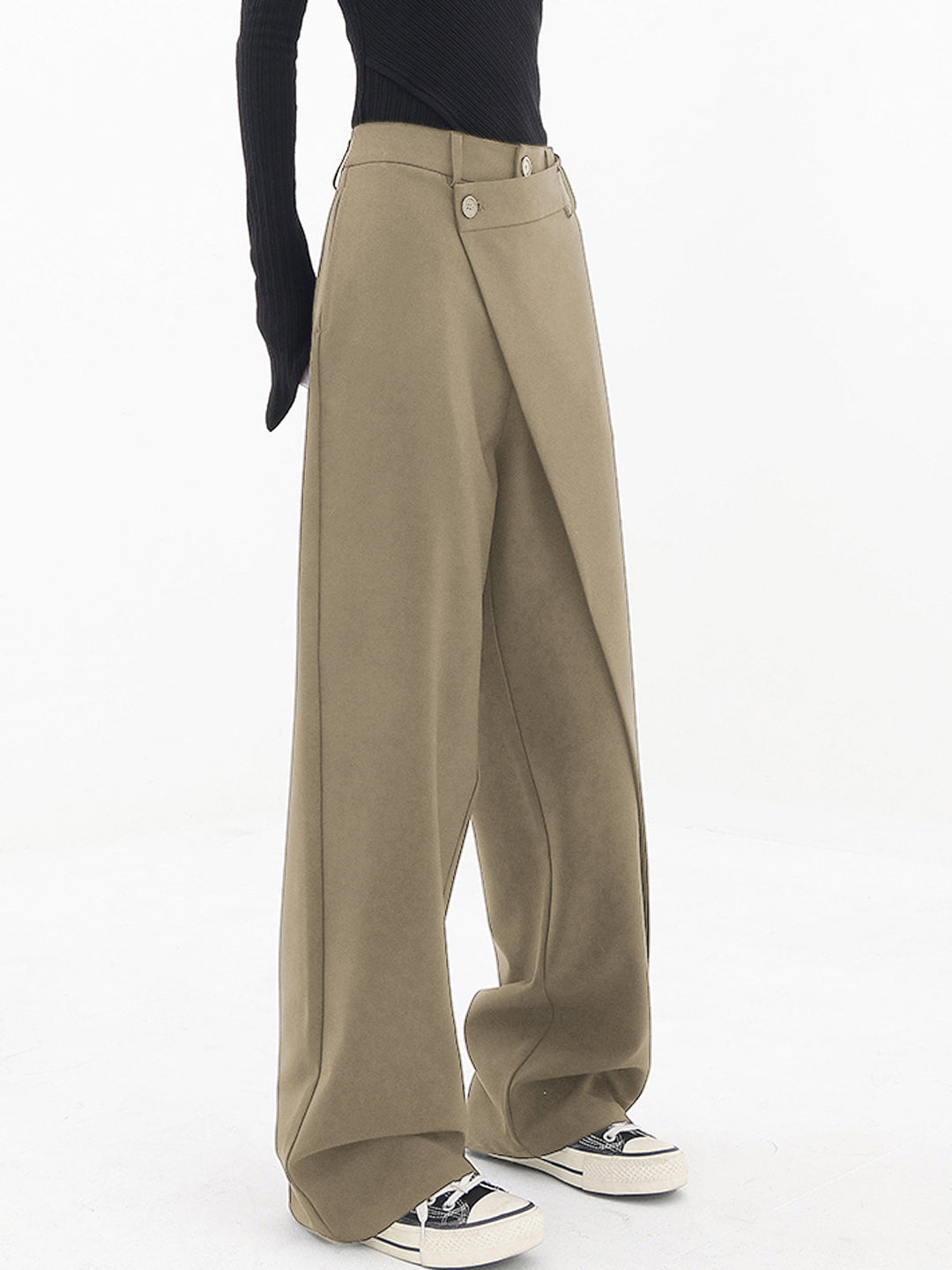 Asymmetrical Layer Button Baggy Wide Leg Pants