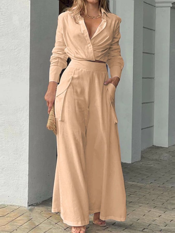 Women's Solid Color Simple Two Piece Set