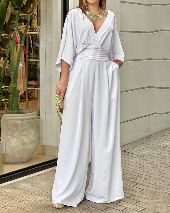 Casual Enfärgad V-ringad Jumpsuit