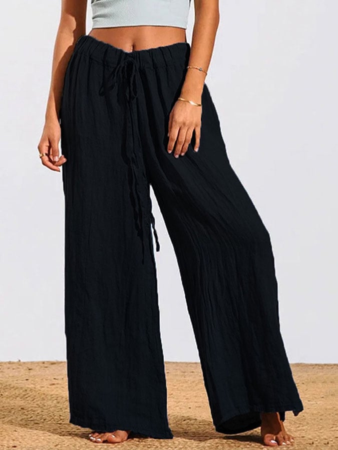 Solid Color Tie Rope Loose Casual Trousers