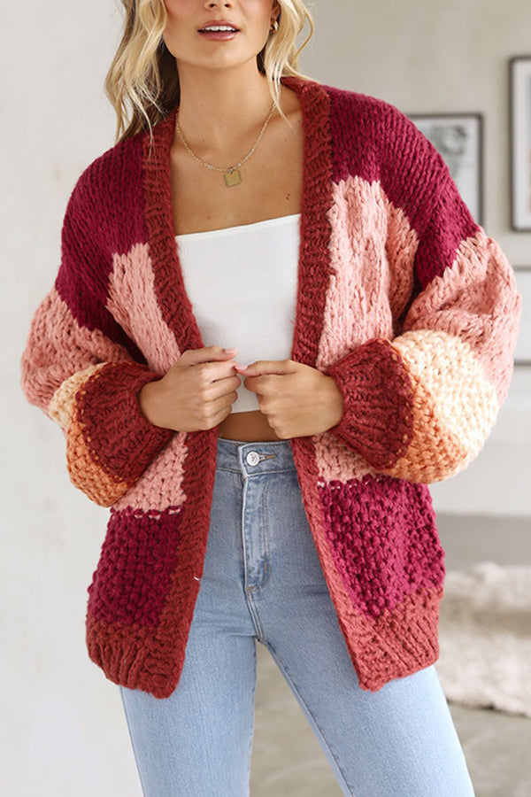 Rödrandig Casual Knit Cardigan