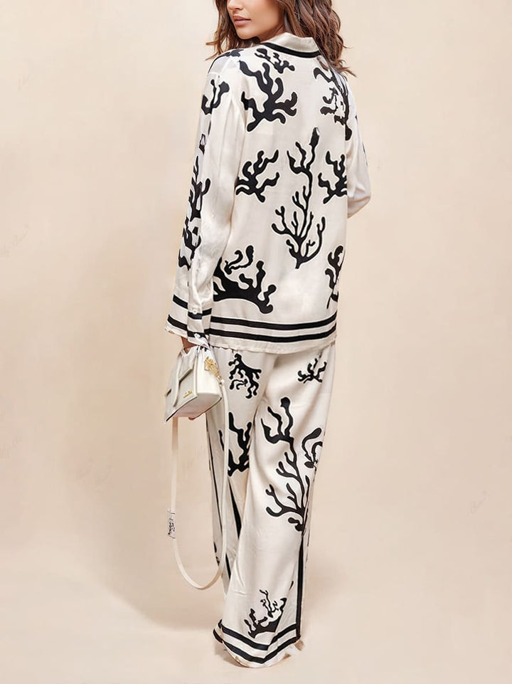 Wide-Leg Silhouette Printed Pants Set