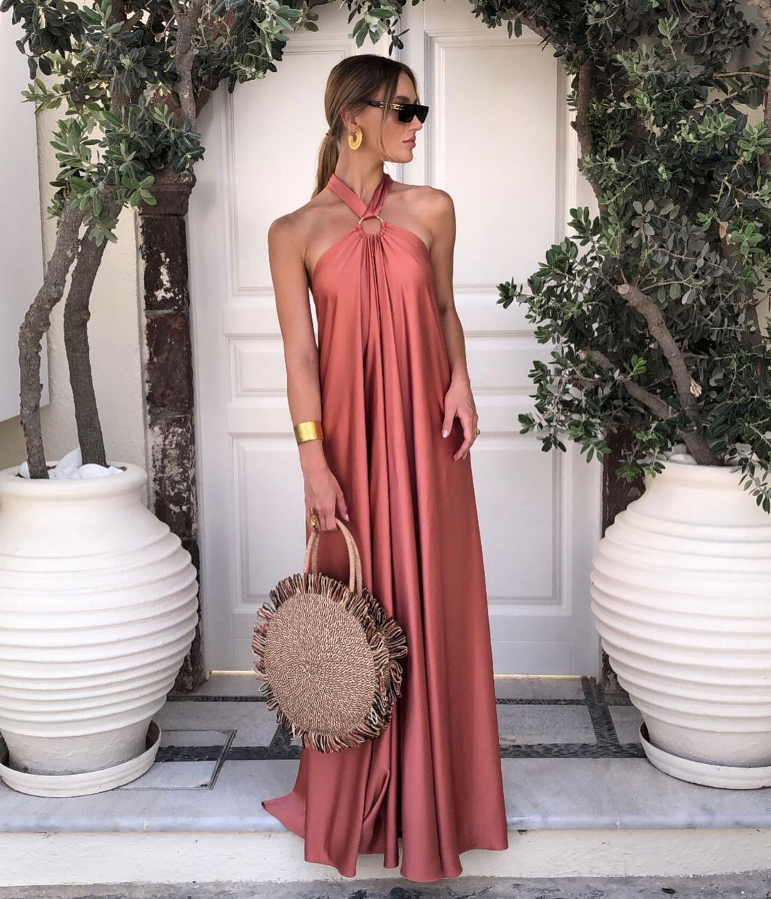 Backless Halter Neck Satin Elegant Maxi Dress