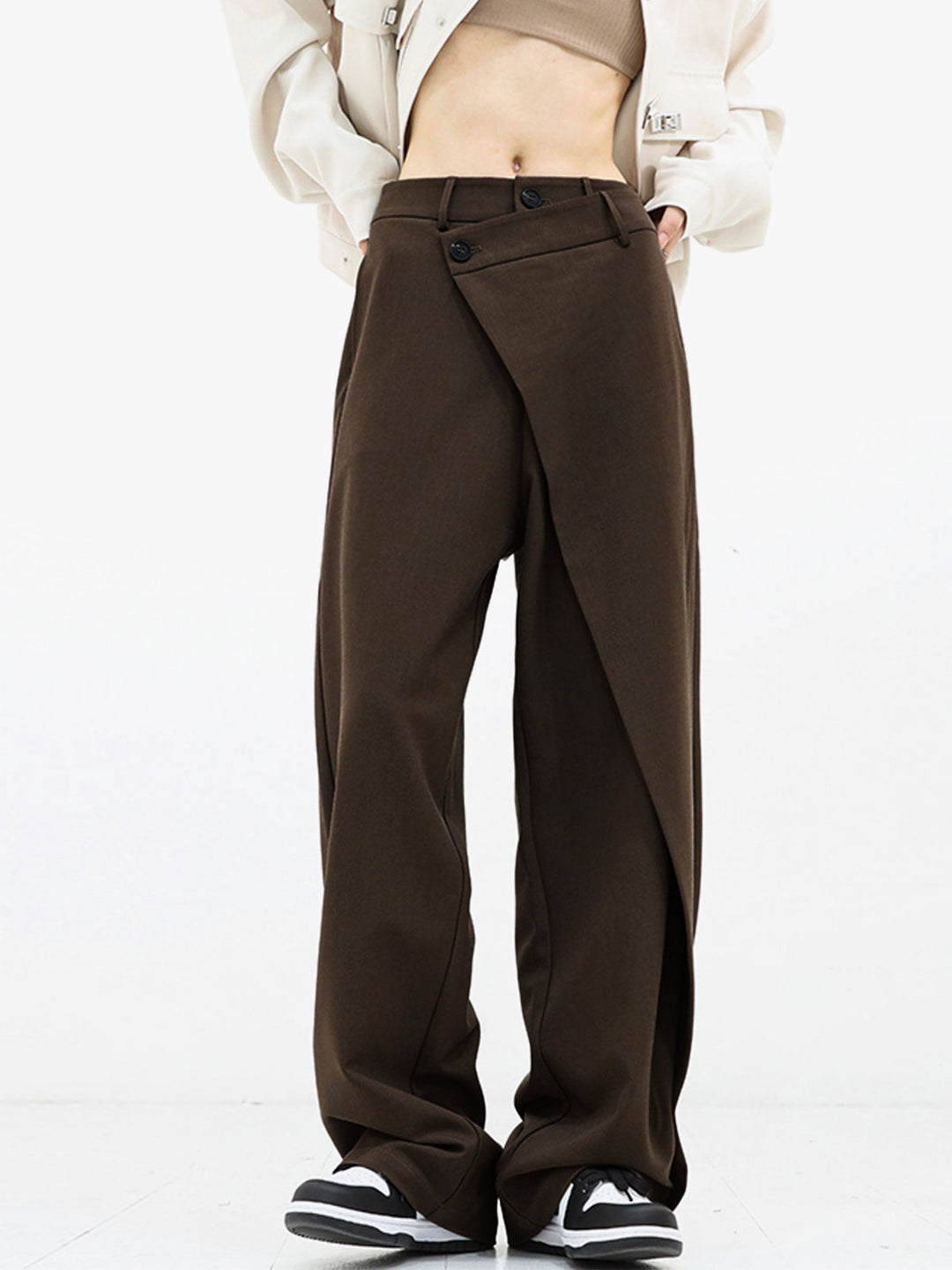 Asymmetrical Layer Button Baggy Wide Leg Pants