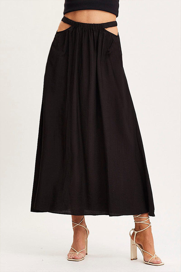 A-line swing skirt high waist hollow solid color skirt