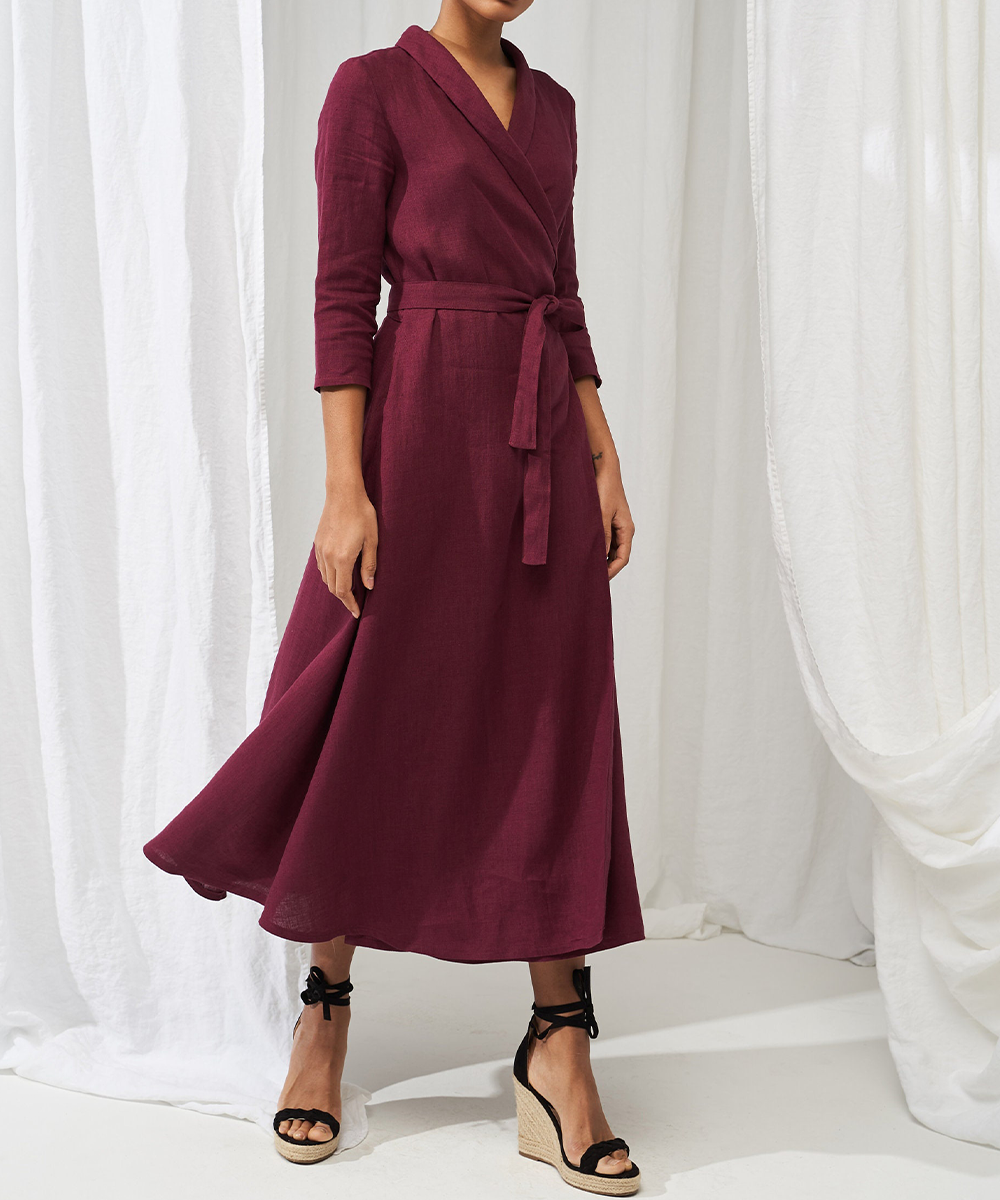 Elegant Linen Lace-Up Midi Dress