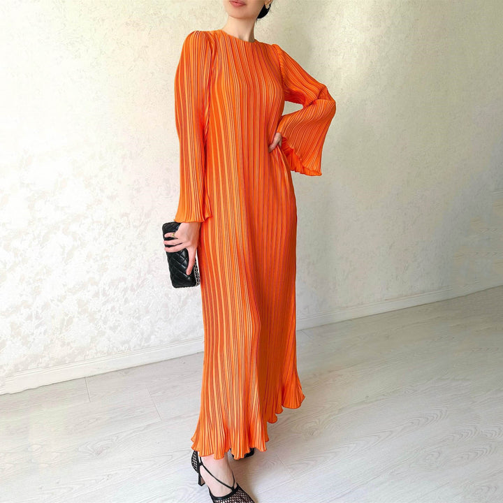 Pleated Bell Sleeve Maxi Dress