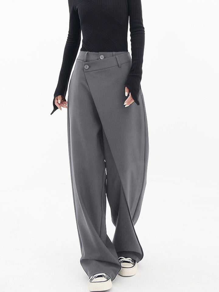 Asymmetrical Layer Button Baggy Wide Leg Pants