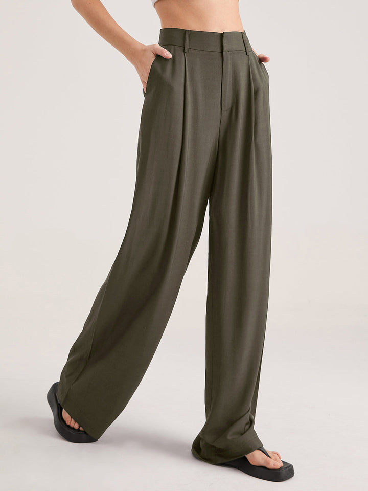 Pantalones extragrandes de talle alto con pliegues en la parte delantera