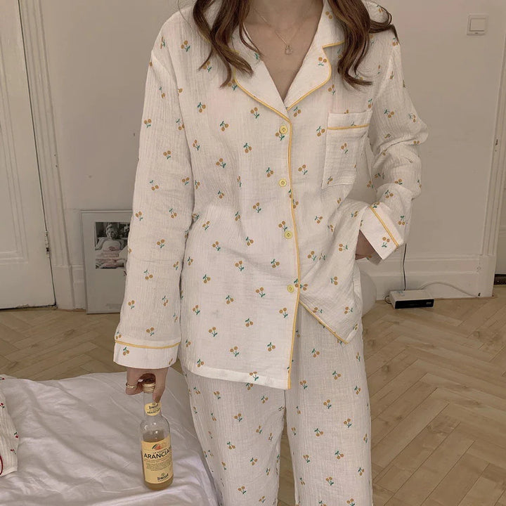 Cherry Piping Long Sleeve Pajama Set