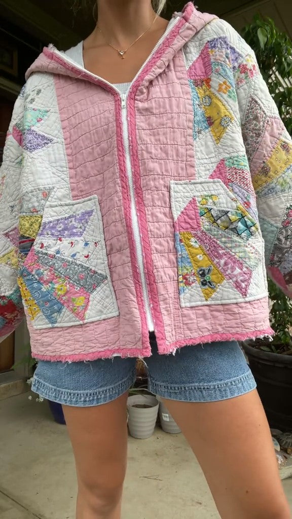 Cardigan rosa com zíper desfiado