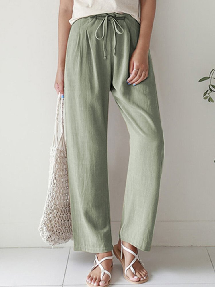 Pleated Drawstring Loose Fit Cropped Pants