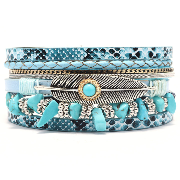 Feather Bracelet Wrist Ring Gravel Multi-Layer Leather Bracelet