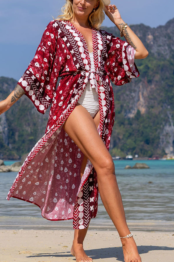 Positioning printed cotton holiday long cardigan sunscreen shirt