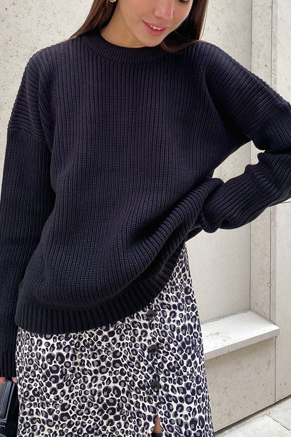 Round Neck Loose Solid Color Knit Sweater