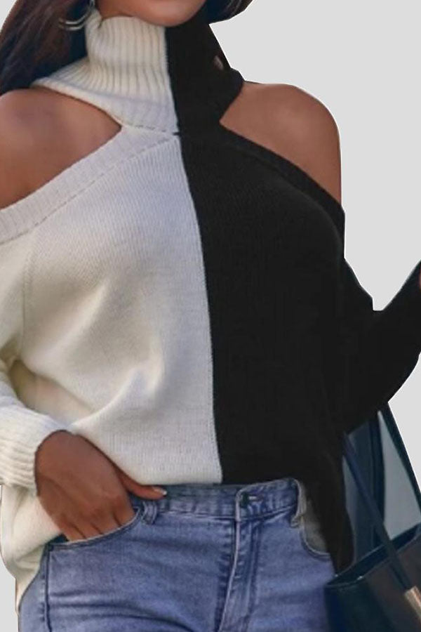 Women's Sweaters Turtleneck Off-Shoulder Pullover Long Sleeve Sweater