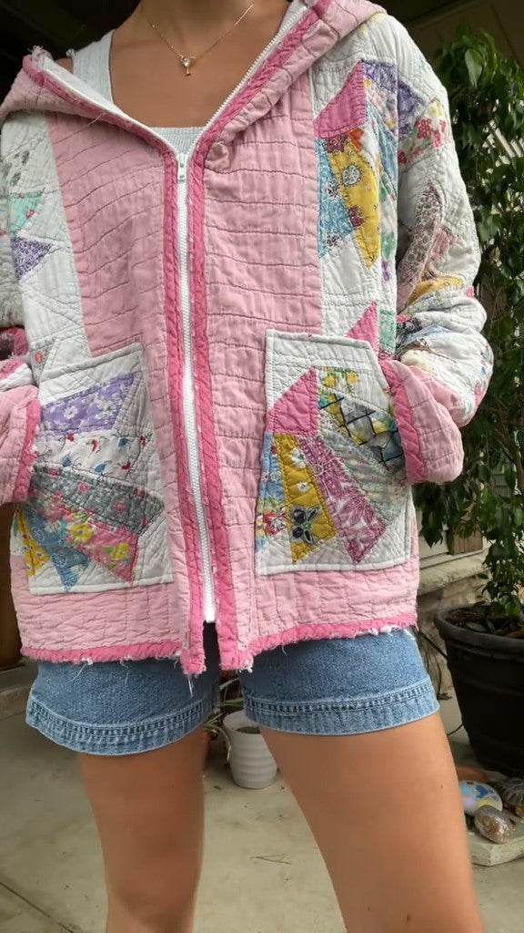 Cardigan rosa com zíper desfiado