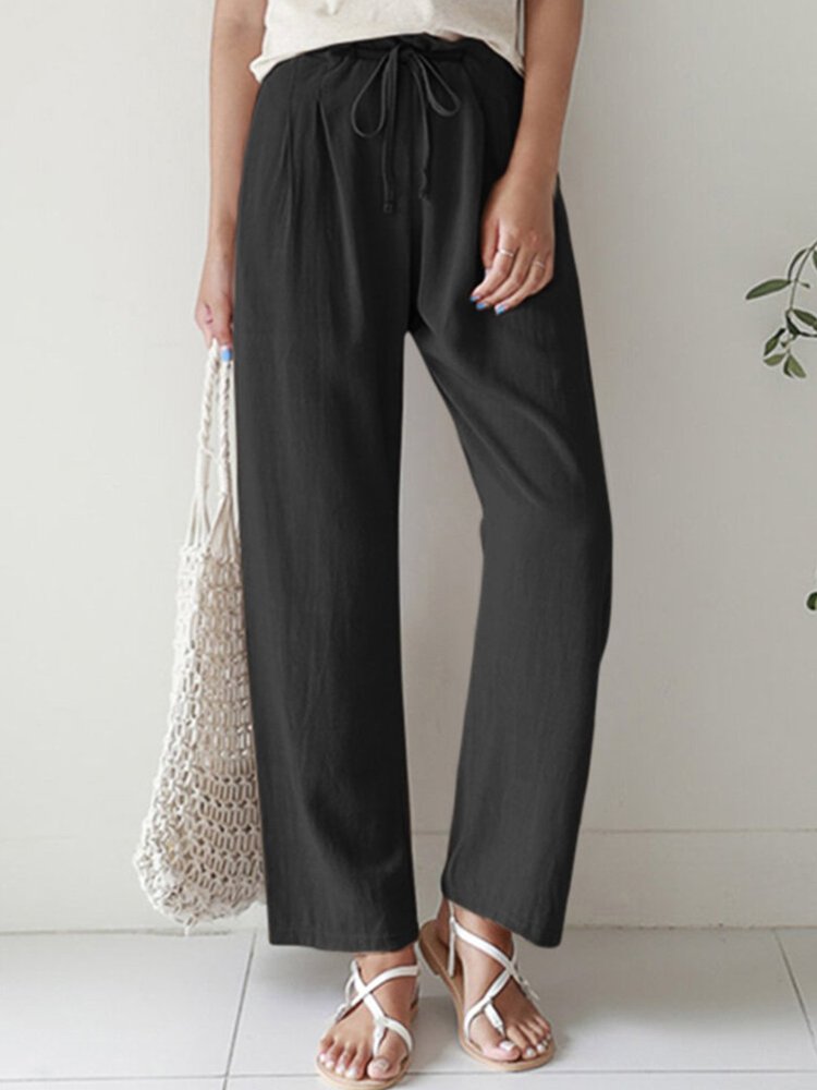 Pleated Drawstring Loose Fit Cropped Pants