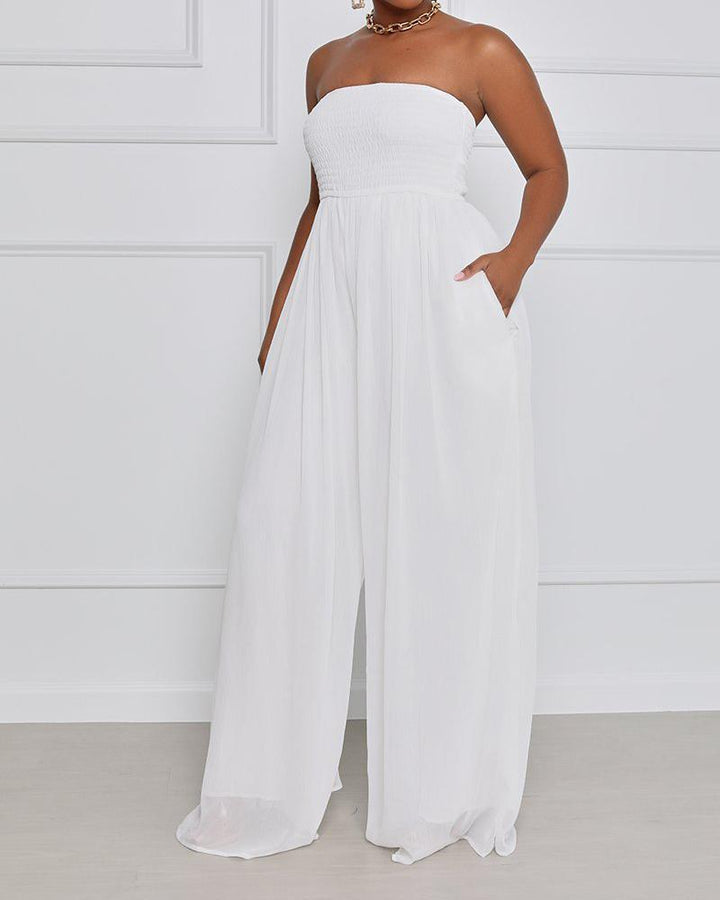 Solid Color Loose High Waist Jumpsuit