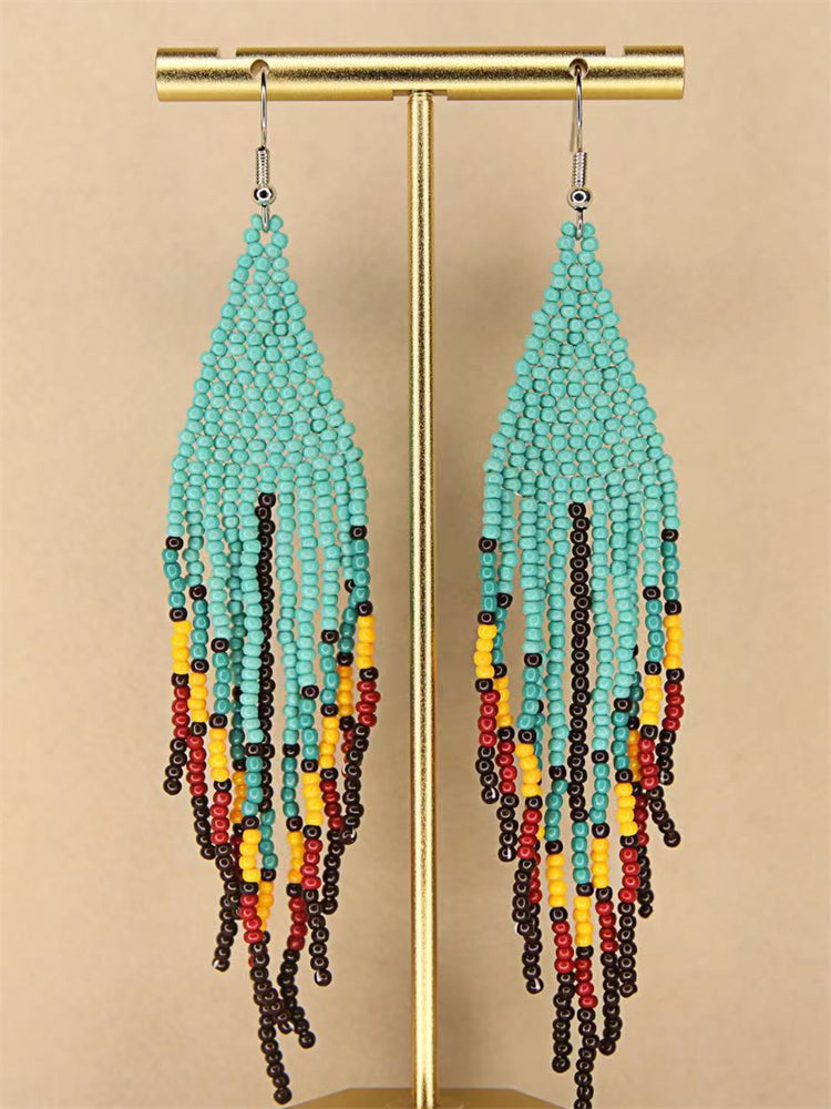 Black Pride Ethnic Contrast Rice Bead Tassel Earrings