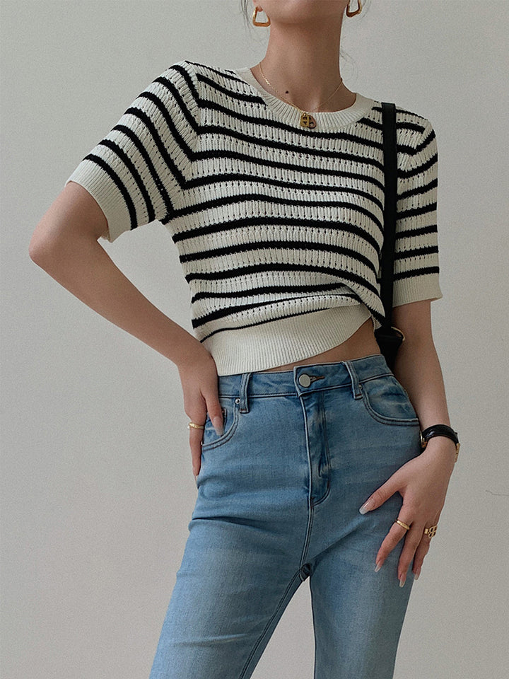 Stripe Crochet Open Knit Top